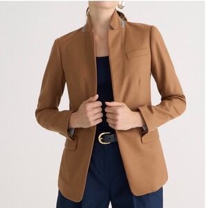 J.Crew Regent Blazer Camel Brown Wool Stand Collar Jacket Womens 24 NWOT